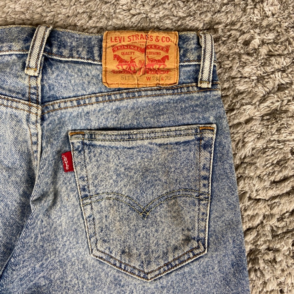 Levis 511 Jeans Mens 28x32 Light Blue Denim Patchwork Slim Fit Cotton Blend Pant
